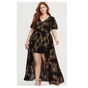 Torrid Black Floral Challis Overskirt Romper